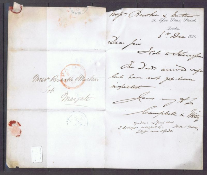 Great Britain 1851 Postal History letter to Margate D.003