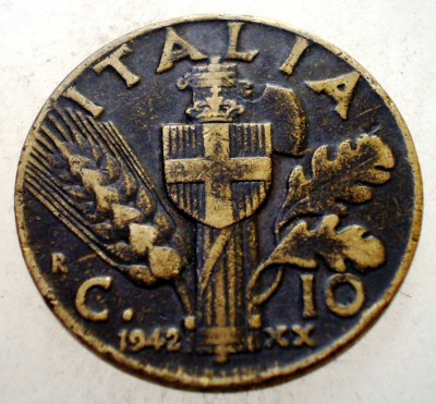 1.636 ITALIA WWII VITTORIO EMANUELE III 10 CENTESIMI 1942 R foto