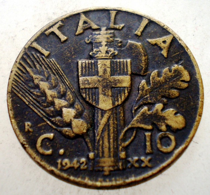 1.636 ITALIA WWII VITTORIO EMANUELE III 10 CENTESIMI 1942 R