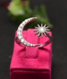 Inel din argint semiluna cu stea reglabil, cu zirconiu, ARG369A, Argintboutique