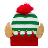 Caciulă Crăciun Elf, Impletită, Multicolor, Urechi, Clopoței, Pompon Roșu, Oem