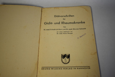 Diat vorschriften fur Gicht und Rheumakranke 1939 foto