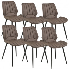 Set sase bucati scaune tapitate design Pohorje, 77 x 57,5 x 46 cm, poliuretan imitatie piele/metal, maro inchis foto