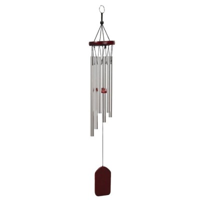 Clopotel de vant cu 6 tuburi sonore metalice argintii pentru casa sau gradina, model Feng-Shui foto