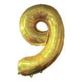 Balon Petrecere, Holographic, Număr 9, Culoare Aurie, 110 cm, Oem