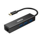 HUB USB-C - 3x USB 3.0, RJ45 Gigabit Choetech U02, negru