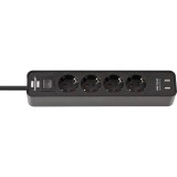 Prelungitor Brennenstuhl Ecolor, cu intrerupator, 4 prize, 2xUSB 2.1A, H05VV-F 3G1.5, 1.5m Negru
