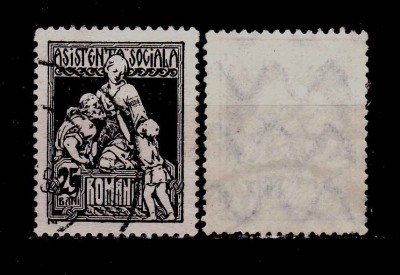 RO 1921 marca &amp;quot;Asistenta sociala &amp;quot;,25b+ RAR 25b fil. XI (linii ondulate), stamp. foto