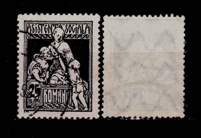 RO 1921 marca &quot;Asistenta sociala &quot;,25b+ RAR 25b fil. XI (linii ondulate), stamp.