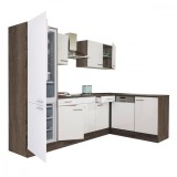 Mobilier de bucatarie modular Leziter Yorki 280cm, Coltar, Alb, cu suport frigider