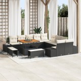 Set de canapea de gradina Gossi cu 13 piese si perne negru ratan poliester, canapea de gradina Gossi cu 2 locuri si perne negru ratan poliester, set d