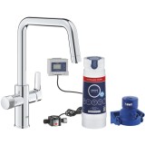 Baterie de bucatarie Grohe Blue Pure Start 30594000, 3/8&amp;#039;&amp;#039;, filtrare apa, pipa inalta, tip U, pivotanta, 3000 l filtru inclus, contor, Crom