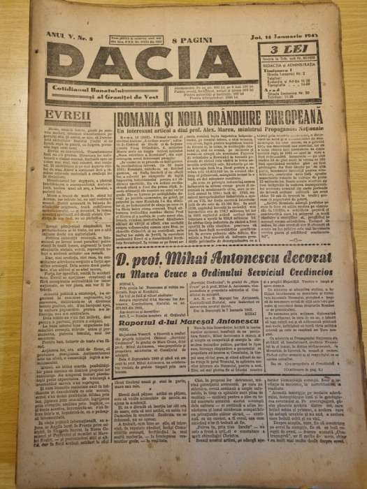 Dacia 14 ianuarie 1943-romania si noua oranduire europeana,articolul evreii