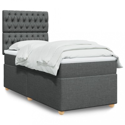 vidaXL Pat box spring cu saltea, gri &amp;icirc;nchis, 100x200 cm, textil 3291199 foto