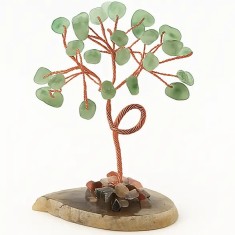 Copac Aventurin, piatra norocului, suport geoda plata agat natural, 10 cm