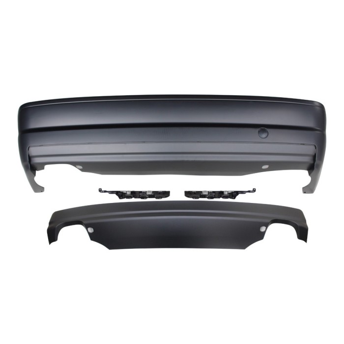 Set bara spate BMW Seria 3 (E46), Sedan, 06.1998-06.2005, grunduit, de vopsit; type M-Tech; cu elemente de fixare, cu spoiler; cu 2 gauri evacuare, c