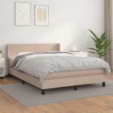 vidaXL Pat box spring cu saltea, cappuccino, 140x200cm piele ecologică 3130666