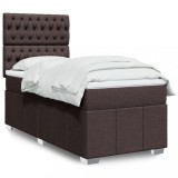 vidaXL Pat box spring cu saltea, maro &icirc;nchis, 100x200 cm, textil