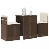 Set bistro cu perne, 3 piese, maro, poliratan