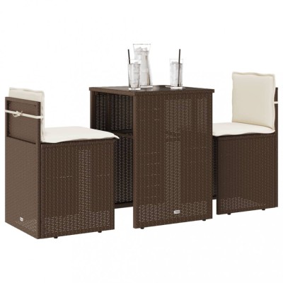 Set bistro cu perne, 3 piese, maro, poliratan foto