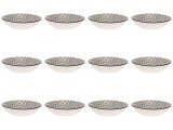 Set farfurii 12 piese din Portelan pentru Supa, Bej cu Model Negru, diametru 20 cm