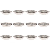 Set farfurii 12 piese din Portelan pentru Supa, Bej cu Model Negru, diametru 20 cm