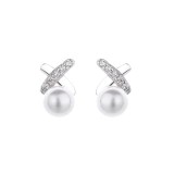 Cumpara ieftin Cercei argint 925, JW1614, model X cu perla, placati cu rodiu