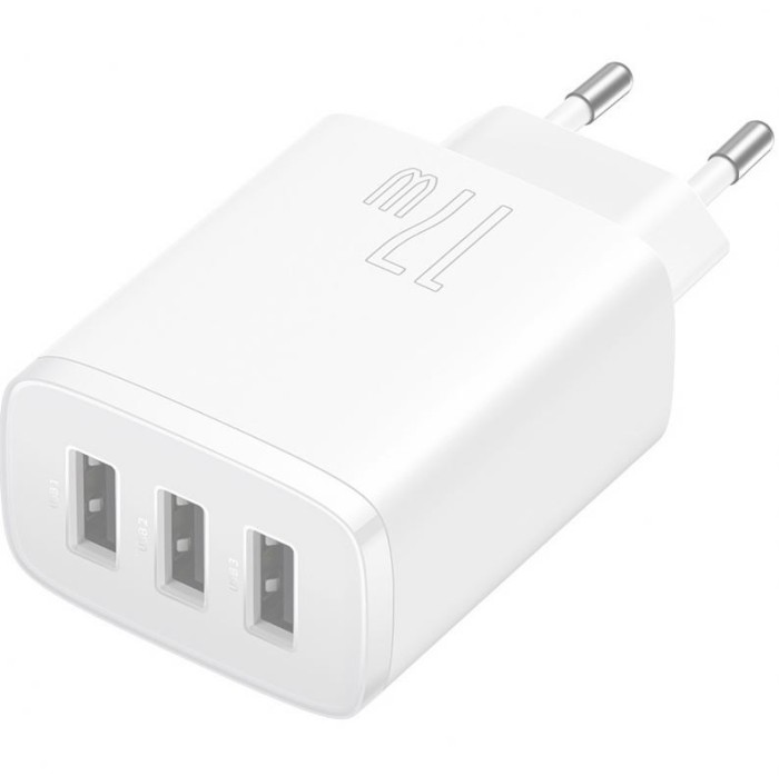 INCARCATOR retea Baseus Compact,17W, 3 x USB 5V/2.1A, alb &quot;CCXJ020102&quot; (timbru verde 0.18 lei) - 6932172606978