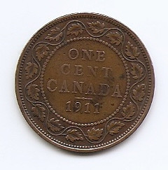 Canada 1 Cent 1911- George V (no DEI GRA) Bronz, 25.4 mm KM-15