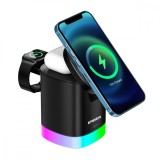 Statie Incarcare Wireless Magsafe 15W RGB ET15, Emeszon&reg;, Compatibil cu iPhone, AirPords, Apple Watch, Samsung, LG, Sony, Negru