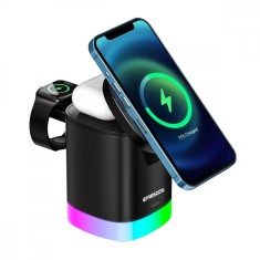 Statie Incarcare Wireless Magsafe 15W RGB ET15, Emeszon&reg;, Compatibil cu iPhone, AirPords, Apple Watch, Samsung, LG, Sony, Negru