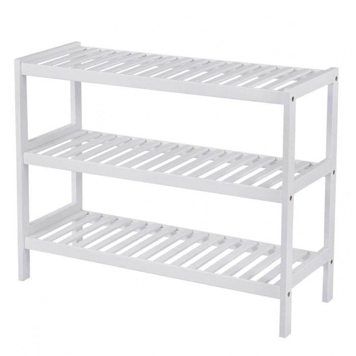 Suport depozitat incaltaminte, Artool, 3 polite, lemn bambus, alb, 70x26x55 cm