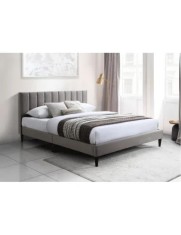 Pat dublu KL Amalia, tapitat cu catifea, somiera inclusa, structura lemn masiv, 160x200 cm, maro deschis foto
