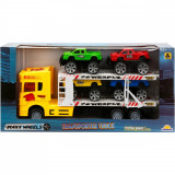 Cumpara ieftin Transportator galben cu 2 niveluri si 4 masini Jeep, Maxx Wheels, 1:32, 32 cm