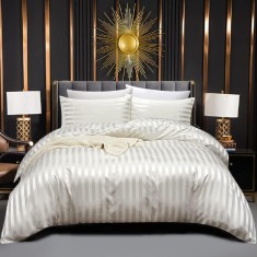 Set Lenjerie de Pat din Satin, 155 x 220 cm, + Set 2 Fata de Perna 80 x 80 cm, Bej - CN