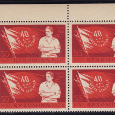 ROMANIA 1960 LP 507 - 40 ANI DE LA GREVA GENERALA DIN 1920 BLOC DE 4 TIMBRE MNH