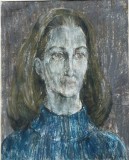1974 Tablou vechi / lucrare Jutta Pallos - Schonauer, Autoportret, 63 x 53 cu tot cu rama, sticla, tehnia mixta, artist roman / german, Reghin, Cluj, Portrete, Pastel, Art Nouveau