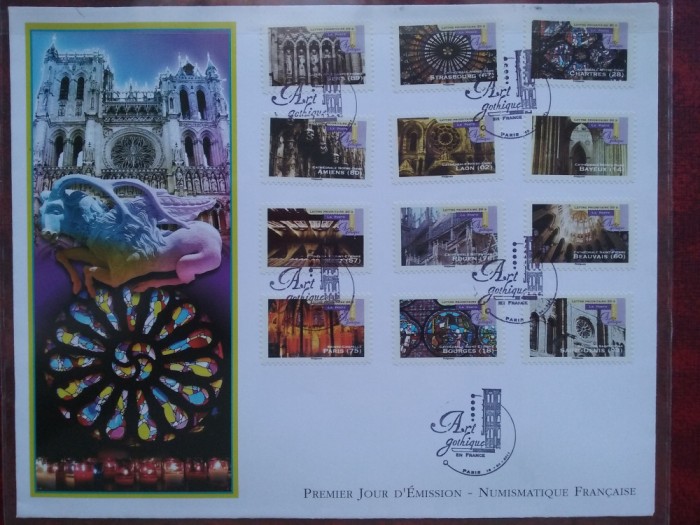 2011-Franta-Arta gotica autocolant-12 buc.-F.D.C.-MNH