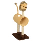 PawHut Copac de zg&acirc;riat 104 cm pentru pisici cu design leu, st&acirc;lpi de zg&acirc;riat, tunel, coadă suspendată p&acirc;nă la 7 kg, maro deschis | Aosom Romania