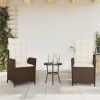 VidaXL Scaune de grădină rabatabile, 2 buc., cu perne, maro, poliratan 365266