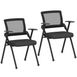 HOMCOM Set de 2 Scaune Pliabile &icirc;n Material Textil cu Efect de In cu Spătar Curbat și Brațe, Scaune Portabile Salvaspațiu din Oțel, pentru Casă, Birou