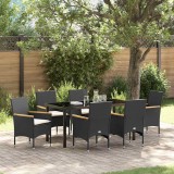 vidaXL Set de masă pentru grădină cu pernă 7 pcs Negru Rattan poli
