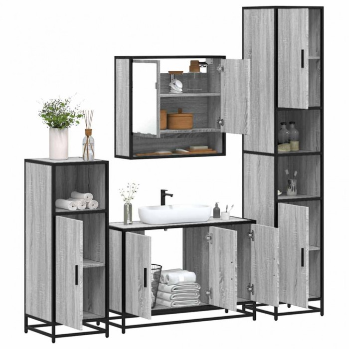 vidaXL Set de mobilier de baie 4 piese Lemn stratificat gri Sonoma 3301223