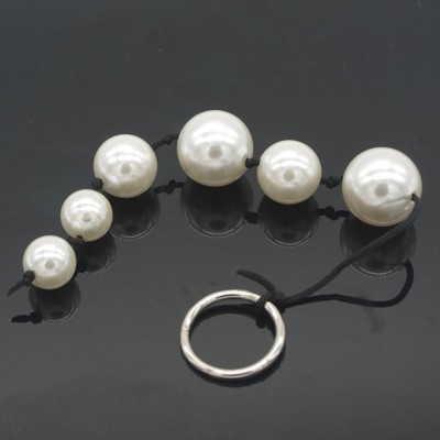 Bile Anale Pearl String, Alb, 25 cm, Guilty Toys, Backdoor Pleasure foto