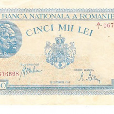 M1 - Bancnota Romania - 5000 lei - emisiune 28 septembrie 1943 filigran Traian