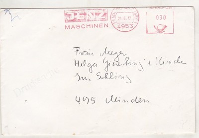 bnk fil Germania RFG - plic circulat 1977 - francatura mecanica foto