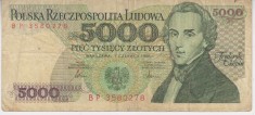 B11 6 - Bancnota foarte veche - Polonia - 5000 zloti - 1986
