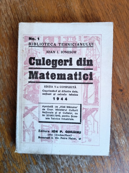 Culegeri din Matematici - Ioan I. Ionescu, 1944 / R4P4S