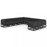 vidaXL Set mobilier grădină cu perne, 11 piese, lemn masiv de pin 3077068