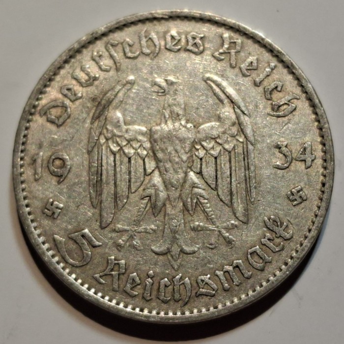 Germania Nazista 5 reichsmark 1934 A argint